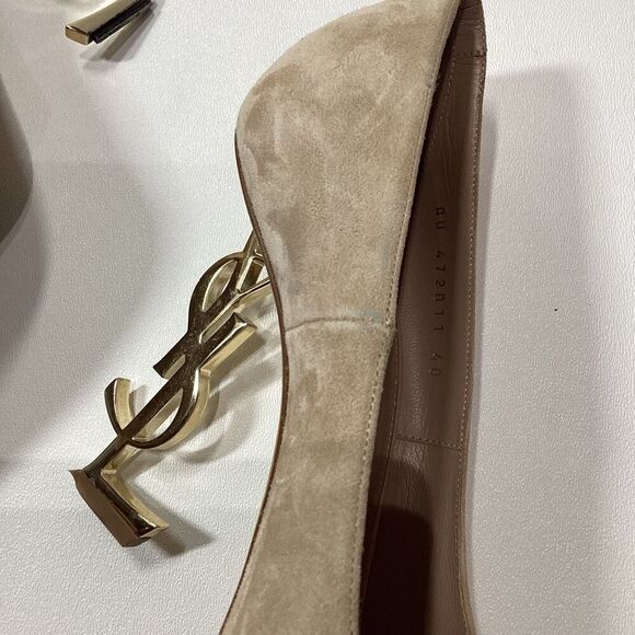 Saint Laurent Opyum Suede Beige Pump Size EU 40 Light Gold YSL Heel - Picture 15 of 16